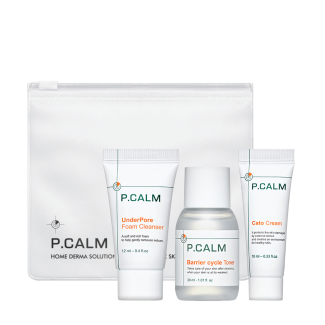 P.CALM Trial Kit - Skincare Essentials (UnderPore Foam Cleanser 12ml+ Barrier Cycle Toner 30ml+ Cato Cream 10ml)